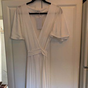 Satin Flutter Sleeve Wrap Dress - Ivory